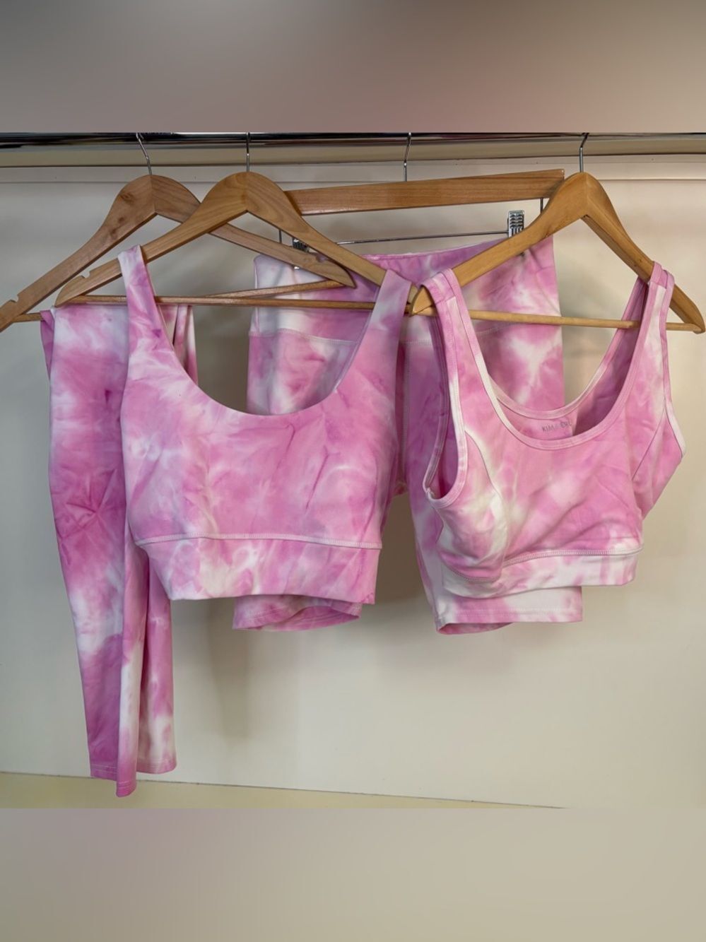 Kimberly C Pink Tie-Dye Activewear Sets - 2 Sports Bras bike shorts & Leggings-L